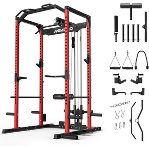 Mikolo F4 2.0 Power Cage with Dual-Track Smooth Pulley System, 1200LBS Power Rack with Leg Hold-Down for Heavy LAT Pulldowns(Red)