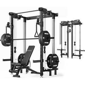 Mikolo Folding Squat Rack, Wall Mounted Power Rack with Cable Crossover Machine & LAT Pull Down, Functional Trainer with 5 Adjustable Function Modes, for Home Gym and Space Saving(Black)
