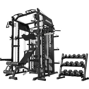 Mikolo Smith Machine with Weight Stack, Power Cage Home Gym System with LAT Pulldown & Cable Crossover, Multi-Functional Trainer with Dual Pulley System, Includes 10+ Free Attachments(Package with Bench & 350lb Dumbbell Set)